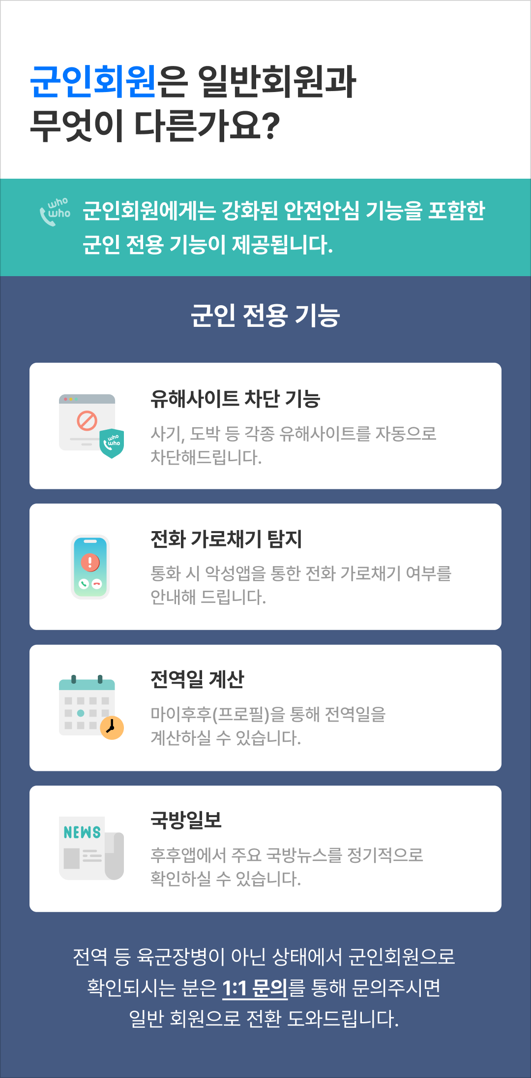 군인회원은 일반회원과 무엇이 다른가요?